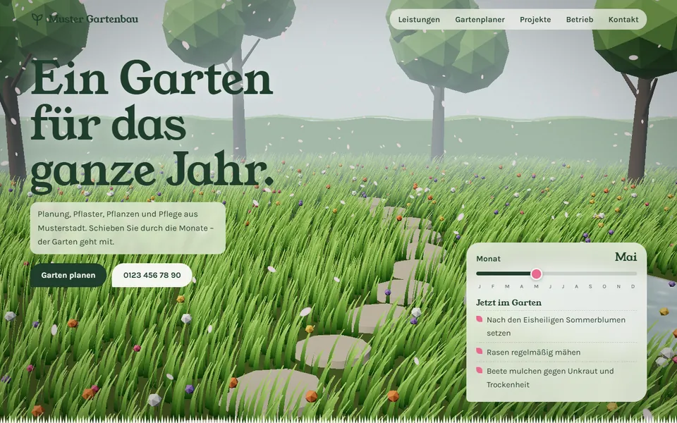 Startseite des Musterbetriebs Garten- & Landschaftsbau am Computer