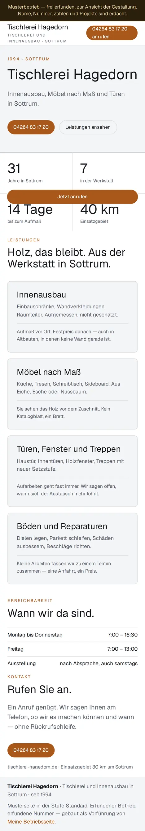 Voorbeeldsite Standard op de telefoon
