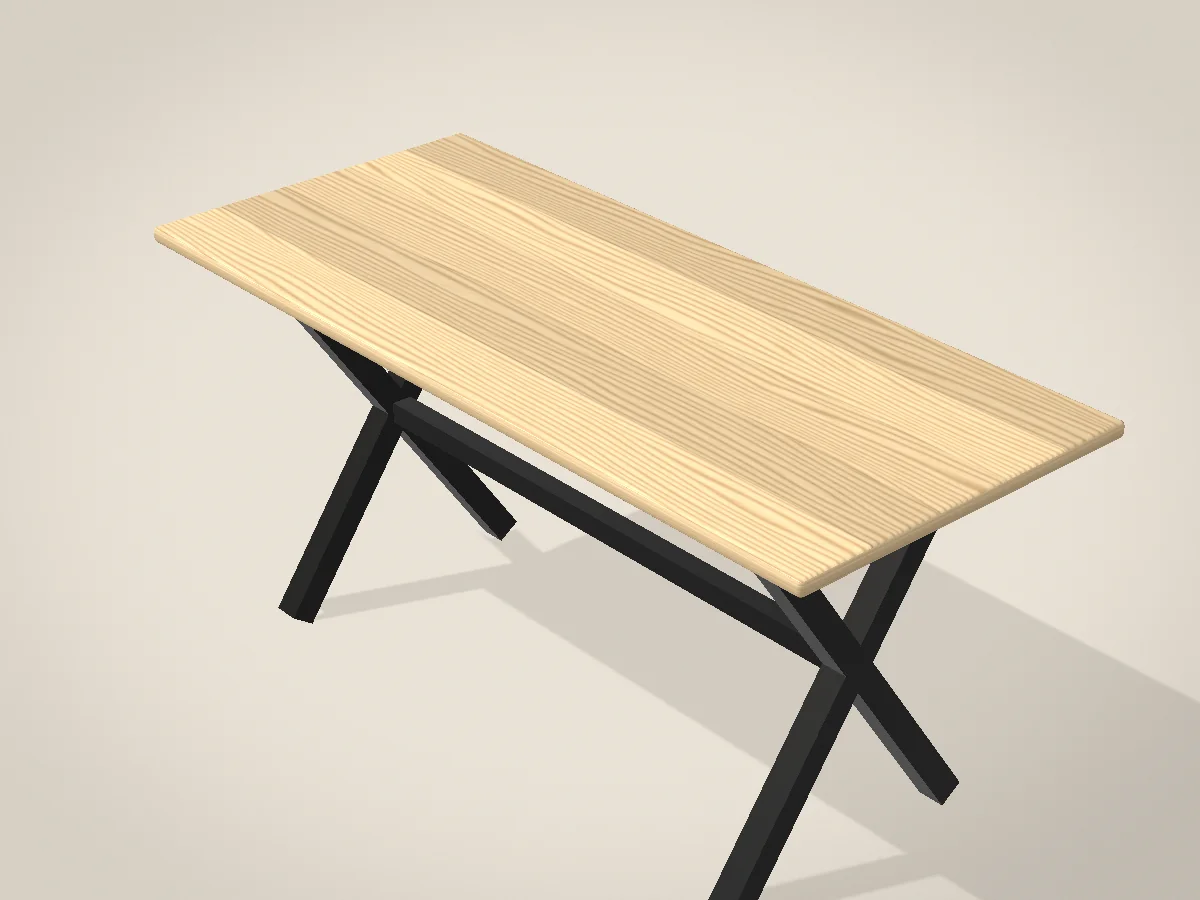 Schmaler Tisch aus heller Esche mit X-Gestell